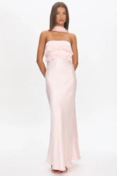 Damsel Reverse Halter Frill Trim Maxi Dress Blush