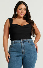 Donna Top - Cowl Neck Corset Top in Black